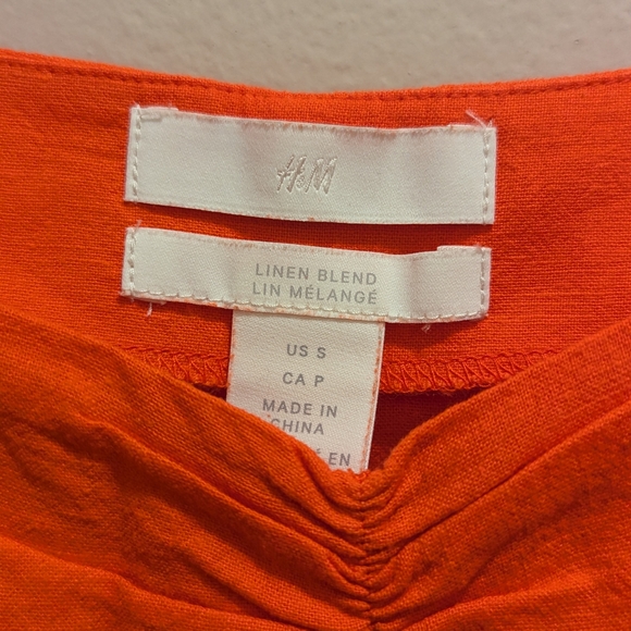H&M Vibrant Orange Linen Blend Puff Short Sleeve Top Blouse- S - Picture 10 of 12